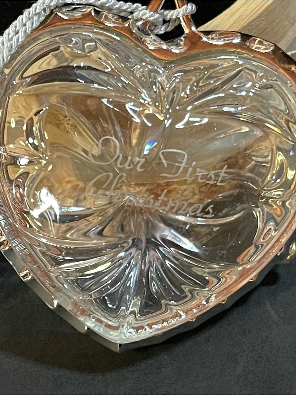 1999 Lenox Lead Crystal Ruby Heart Ornament/ Silver- Plated Metal Trim / 133g